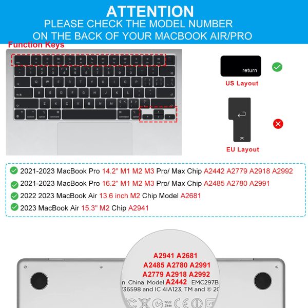 Keyboard Cover Skin For MacBook Air Pro 13 13.6 14 15.3 16 A2442 A2779 A2485 A2780 A2681 A2941 M1 M2 2021 to 2023 Grey - Image 2