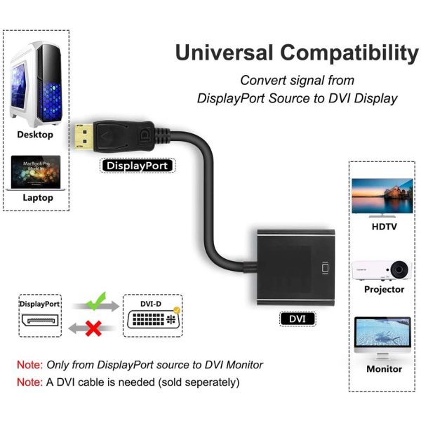DP Display Port DisplayPort Male To DVI Female 24+5 Pin Converter Adapter Cable - Image 3