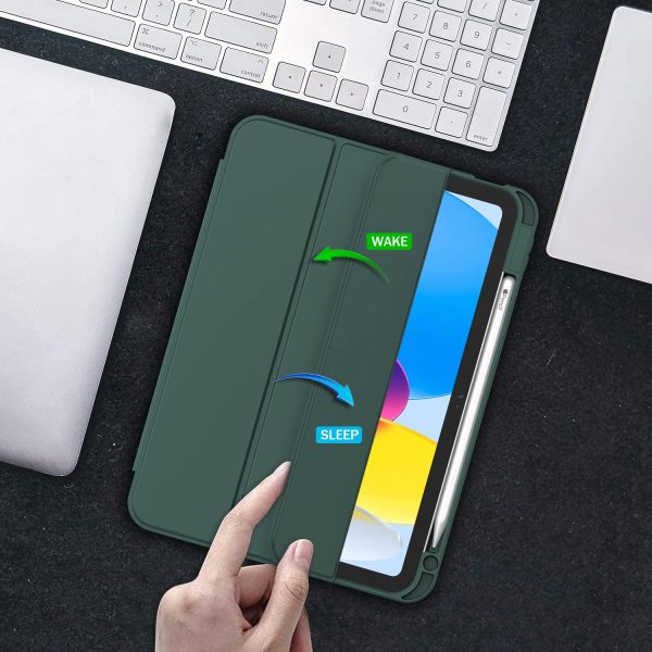 iPad 10th Case 10.9 Inch 2022 with Pencil Holder, Smart iPad Case with Soft TPU Auto Wake Sleep Dark Green - Image 6