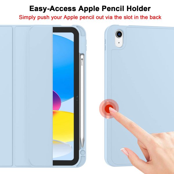 iPad 10th Case 10.9 Inch 2022 with Pencil Holder, Smart iPad Case with Soft TPU Auto Wake Sleep Sky Blue - Image 3
