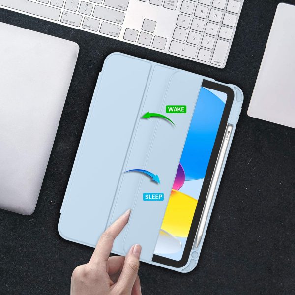iPad 10th Case 10.9 Inch 2022 with Pencil Holder, Smart iPad Case with Soft TPU Auto Wake Sleep Sky Blue - Image 6