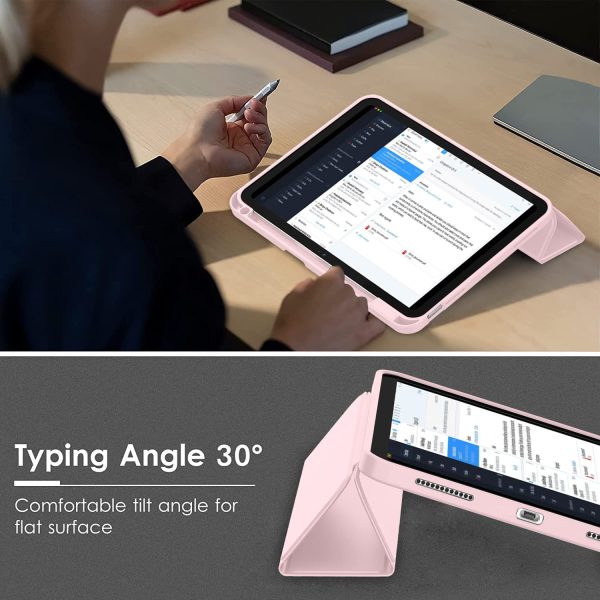 iPad 10th Case 10.9 Inch 2022 with Pencil Holder, Smart iPad Case with Soft TPU Auto Wake Sleep Pink - Image 4