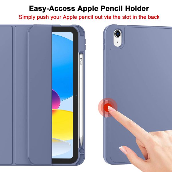 iPad 10th Case 10.9 Inch 2022 with Pencil Holder, Smart iPad Case with Soft TPU Auto Wake Sleep Lavender - Image 3