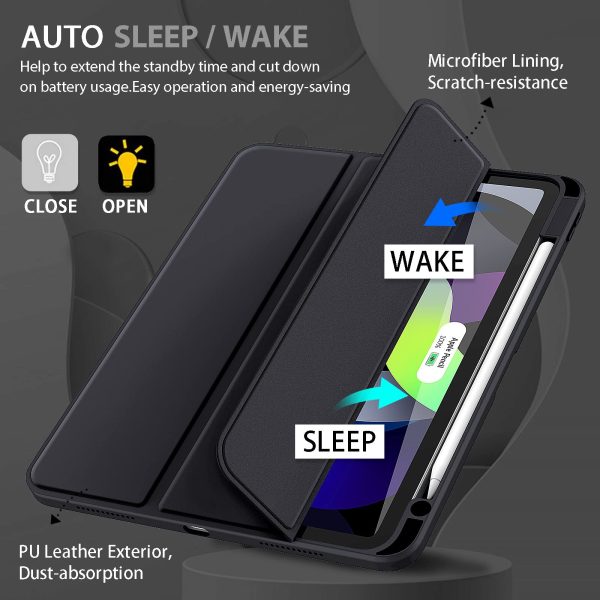 iPad 10th Case 10.9 Inch 2022 with Pencil Holder, Smart iPad Clear Case with Soft TPU Auto Wake Sleep Black - Image 3