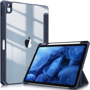 iPad 10th Case 10.9 Inch 2022 with Pencil Holder, Smart iPad Clear Case with Soft TPU Auto Wake Sleep Dark Blue - Image 1
