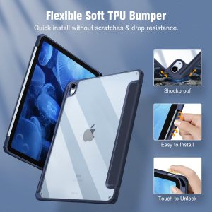 iPad 10th Case 10.9 Inch 2022 with Pencil Holder, Smart iPad Clear Case with Soft TPU Auto Wake Sleep Dark Blue - Image 2