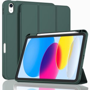 iPad 10th Case 10.9 Inch 2022 with Pencil Holder, Smart iPad Clear Case with Soft TPU Auto Wake Sleep Dark Green - Image 1