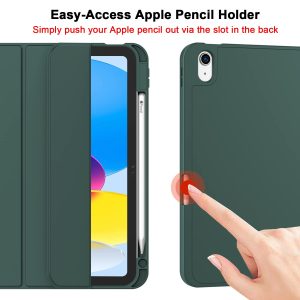iPad 10th Case 10.9 Inch 2022 with Pencil Holder, Smart iPad Clear Case with Soft TPU Auto Wake Sleep Dark Green - Image 3