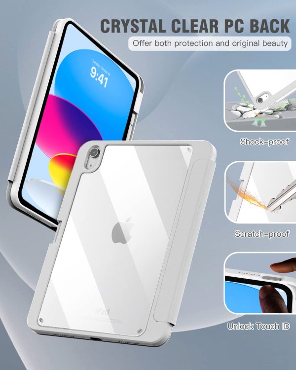 iPad 10th Case 10.9 Inch 2022 with Pencil Holder, Smart iPad Clear Case with Soft TPU Auto Wake Sleep Grey - Image 3
