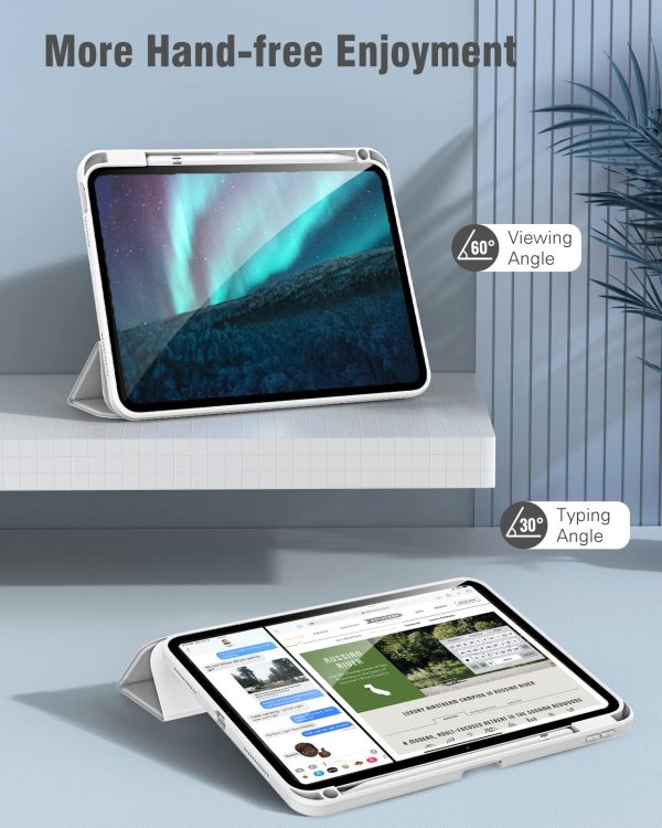 iPad 10th Case 10.9 Inch 2022 with Pencil Holder, Smart iPad Clear Case with Soft TPU Auto Wake Sleep Grey - Image 8