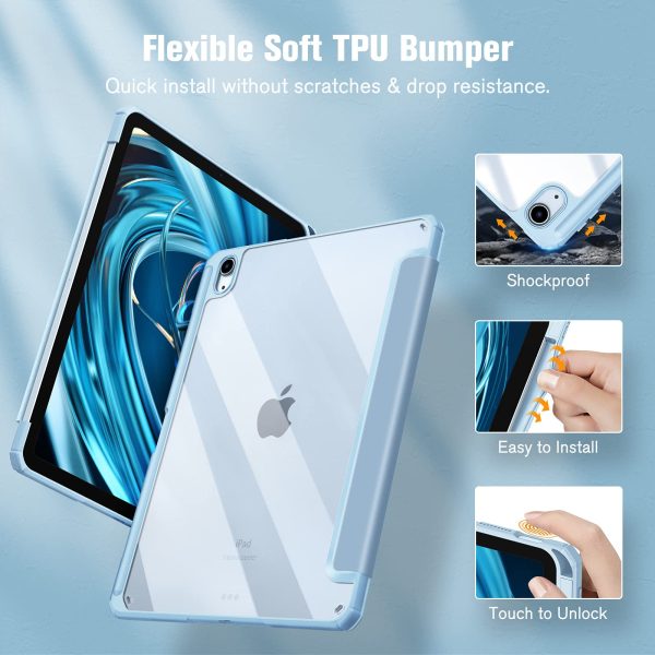 iPad 10th Case 10.9 Inch 2022 with Pencil Holder, Smart iPad Clear Case with Soft TPU Auto Wake Sleep Sky Blue - Image 4