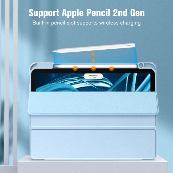 iPad 10th Case 10.9 Inch 2022 with Pencil Holder, Smart iPad Clear Case with Soft TPU Auto Wake Sleep Sky Blue - Image 5