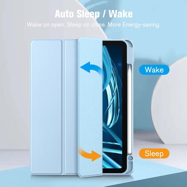 iPad 10th Case 10.9 Inch 2022 with Pencil Holder, Smart iPad Clear Case with Soft TPU Auto Wake Sleep Sky Blue - Image 7