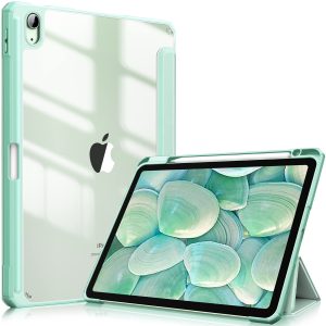 iPad 10th Case 10.9 Inch 2022 with Pencil Holder, Smart iPad Clear Case with Soft TPU Auto Wake Sleep Green - Image 1