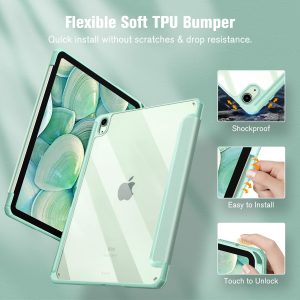 iPad 10th Case 10.9 Inch 2022 with Pencil Holder, Smart iPad Clear Case with Soft TPU Auto Wake Sleep Green - Image 6