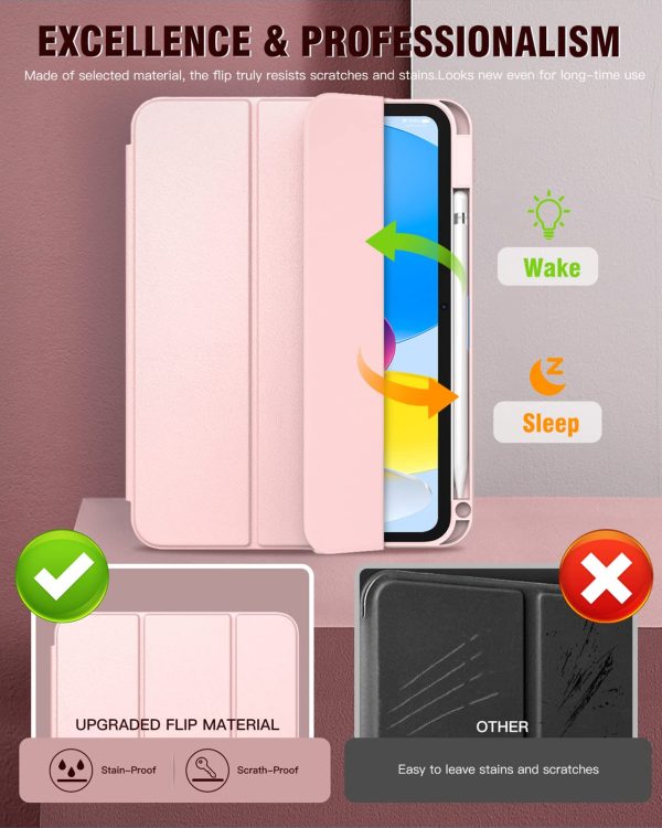 iPad 10th Case 10.9 Inch 2022 with Pencil Holder, Smart iPad Clear Case with Soft TPU Auto Wake Sleep Pink - Image 2