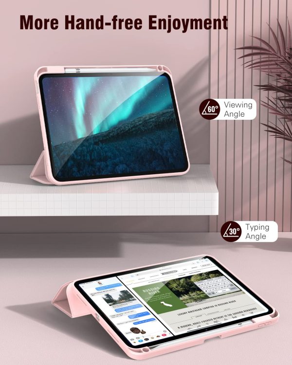 iPad 10th Case 10.9 Inch 2022 with Pencil Holder, Smart iPad Clear Case with Soft TPU Auto Wake Sleep Pink - Image 3