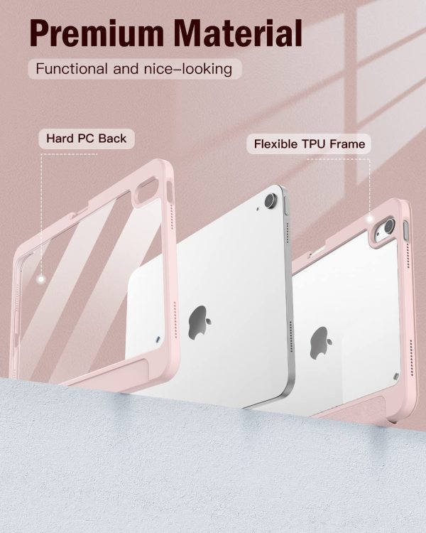 iPad 10th Case 10.9 Inch 2022 with Pencil Holder, Smart iPad Clear Case with Soft TPU Auto Wake Sleep Pink - Image 4