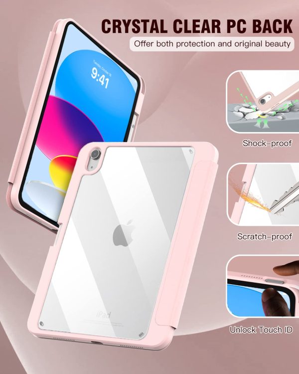 iPad 10th Case 10.9 Inch 2022 with Pencil Holder, Smart iPad Clear Case with Soft TPU Auto Wake Sleep Pink - Image 7