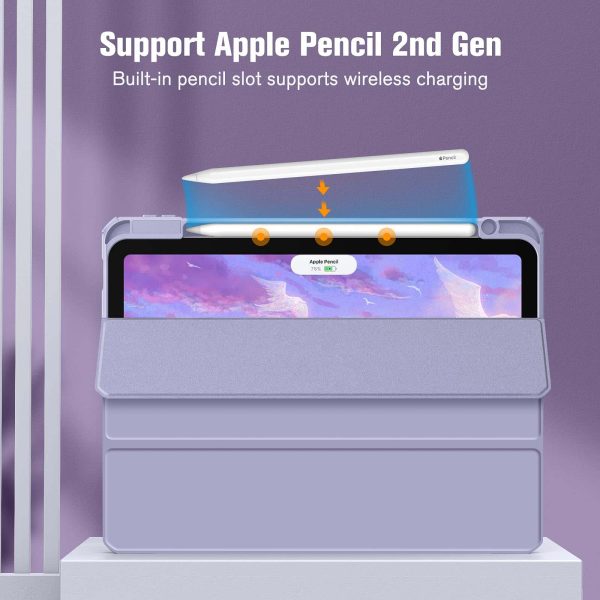 iPad 10th Case 10.9 Inch 2022 with Pencil Holder, Smart iPad Clear Case with Soft TPU Auto Wake Sleep Lavender - Image 6