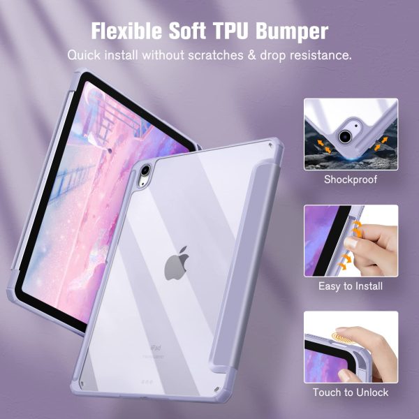 iPad 10th Case 10.9 Inch 2022 with Pencil Holder, Smart iPad Clear Case with Soft TPU Auto Wake Sleep Lavender - Image 9