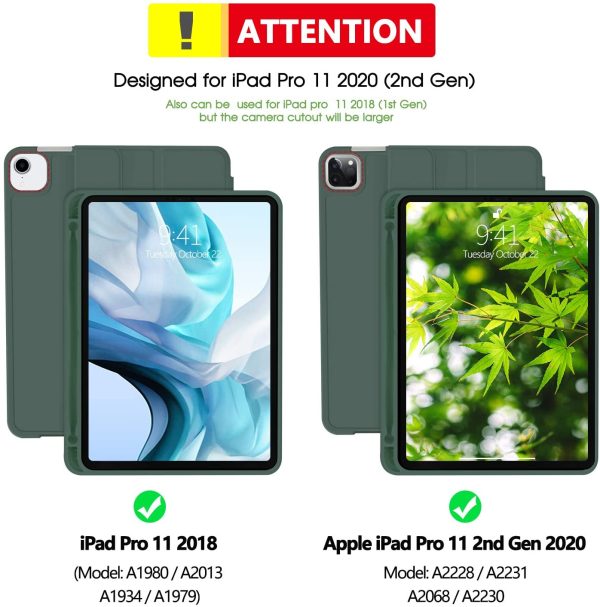 iPad Pro 11 Inch 2020 Soft Tpu Smart Premium Case Auto Sleep Wake Stand Cover Pencil holder Dark Green - Image 8