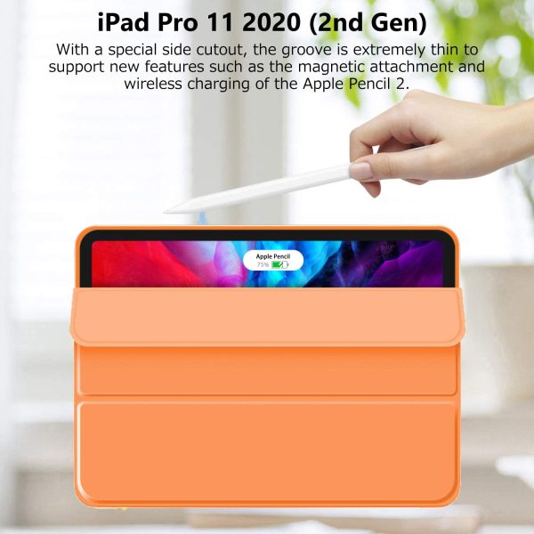 iPad Pro 11 Inch 2020 Soft Tpu Smart Premium Case Auto Sleep Wake Stand Cover Pencil holder Orange - Image 2