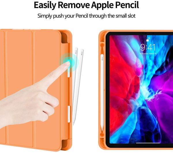 iPad Pro 11 Inch 2020 Soft Tpu Smart Premium Case Auto Sleep Wake Stand Cover Pencil holder Orange - Image 3