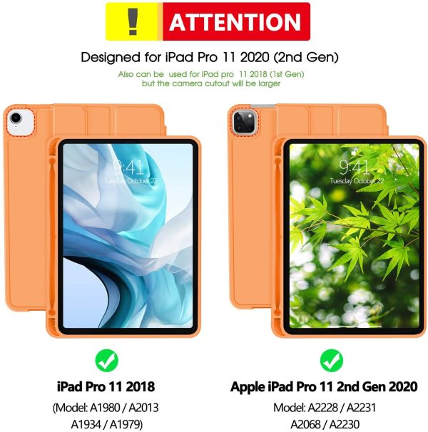 iPad Pro 11 Inch 2020 Soft Tpu Smart Premium Case Auto Sleep Wake Stand Cover Pencil holder Orange - Image 7