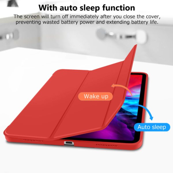 iPad Pro 11 Inch 2020 Soft Tpu Smart Premium Case Auto Sleep Wake Stand Cover Pencil holder Red - Image 2