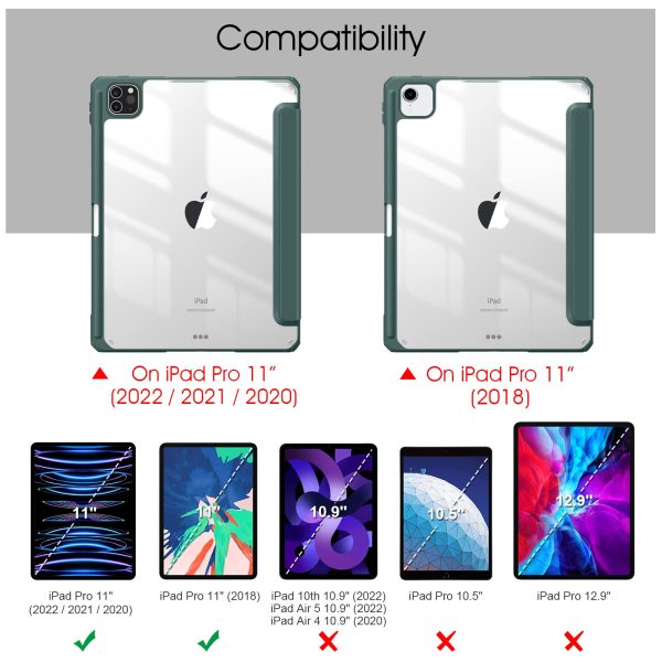 iPad Pro 11 Inch 2020-2022 Soft Tpu Smart Premium Case Auto Sleep Wake Stand Clear Cover Pencil holder Dark Green - Image 2