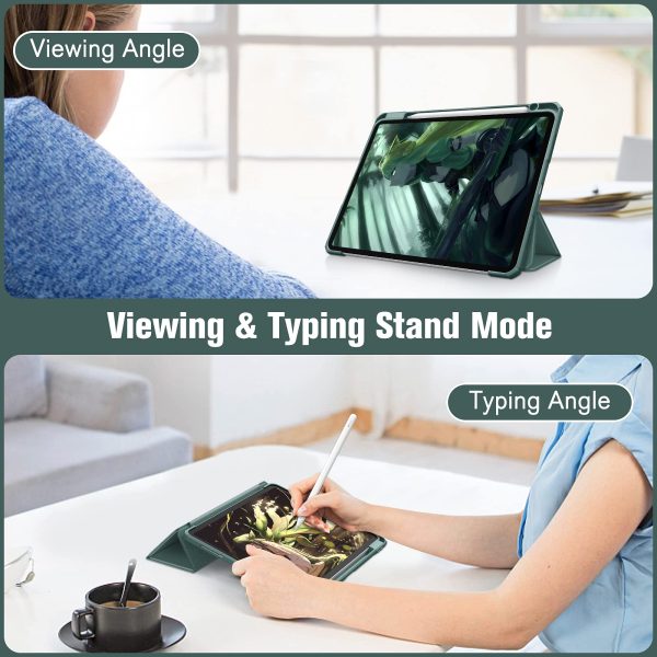 iPad Pro 11 Inch 2020-2022 Soft Tpu Smart Premium Case Auto Sleep Wake Stand Clear Cover Pencil holder Dark Green - Image 3