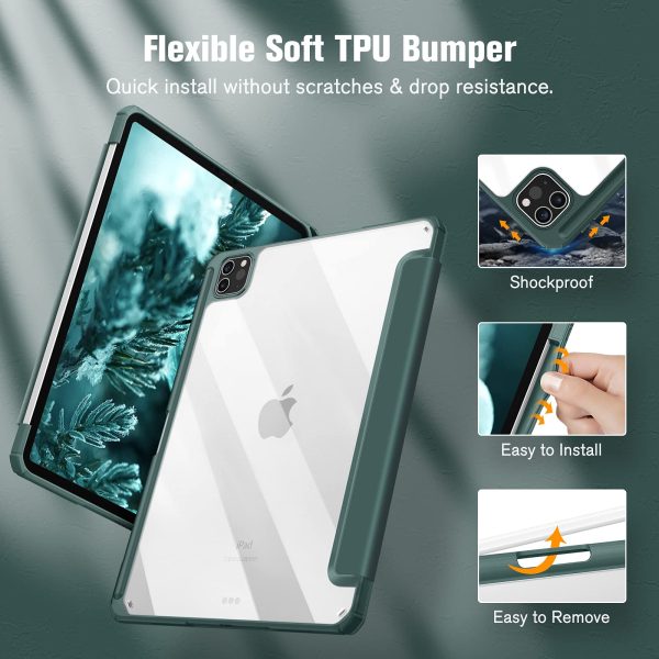 iPad Pro 11 Inch 2020-2022 Soft Tpu Smart Premium Case Auto Sleep Wake Stand Clear Cover Pencil holder Dark Green - Image 4