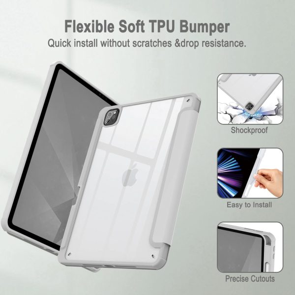 iPad Pro 11 Inch 2020-2022 Soft Tpu Smart Premium Case Auto Sleep Wake Stand Clear Cover Pencil holder Grey - Image 3