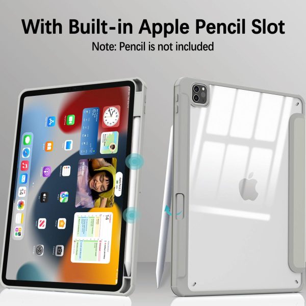 iPad Pro 11 Inch 2020-2022 Soft Tpu Smart Premium Case Auto Sleep Wake Stand Clear Cover Pencil holder Grey - Image 4