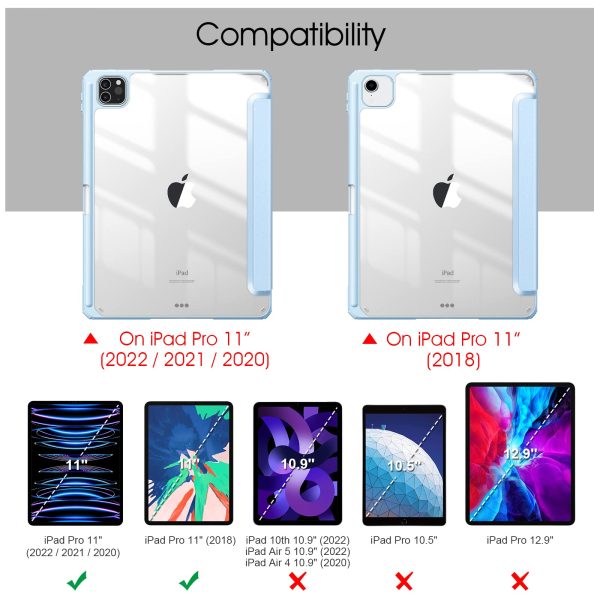 iPad Pro 11 Inch 2020-2022 Soft Tpu Smart Premium Case Auto Sleep Wake Stand Clear Cover Pencil holder ice blue - Image 2
