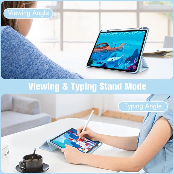 iPad Pro 11 Inch 2020-2022 Soft Tpu Smart Premium Case Auto Sleep Wake Stand Clear Cover Pencil holder ice blue - Image 3
