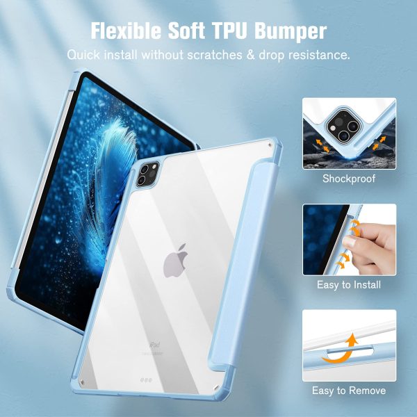 iPad Pro 11 Inch 2020-2022 Soft Tpu Smart Premium Case Auto Sleep Wake Stand Clear Cover Pencil holder ice blue - Image 5