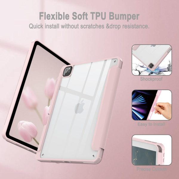 iPad Pro 11 Inch 2020-2022 Soft Tpu Smart Premium Case Auto Sleep Wake Stand Clear Cover Pencil holder Pink - Image 3