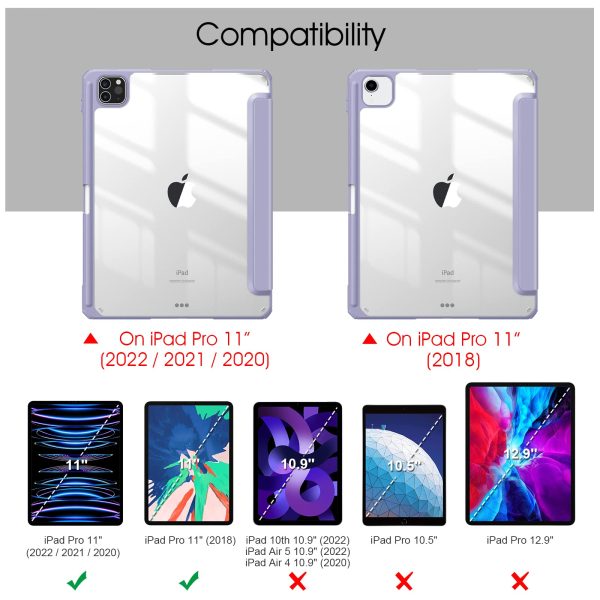 iPad Pro 11 Inch 2020-2022 Soft Tpu Smart Premium Case Auto Sleep Wake Stand Clear Cover Pencil holder Purple - Image 2