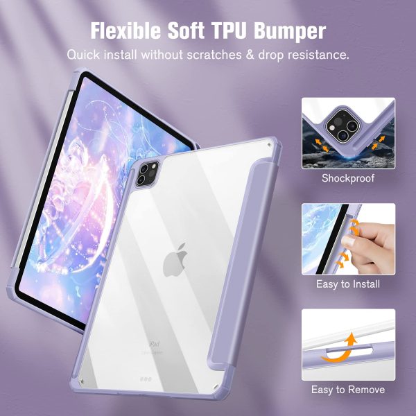 iPad Pro 11 Inch 2020-2022 Soft Tpu Smart Premium Case Auto Sleep Wake Stand Clear Cover Pencil holder Purple - Image 4