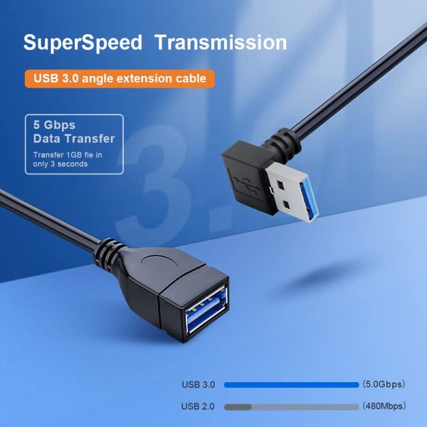 2PCS 20cm SuperSpeed USB 3.0 Male to Female Extension Data Cable Up and Down Angle - Image 3