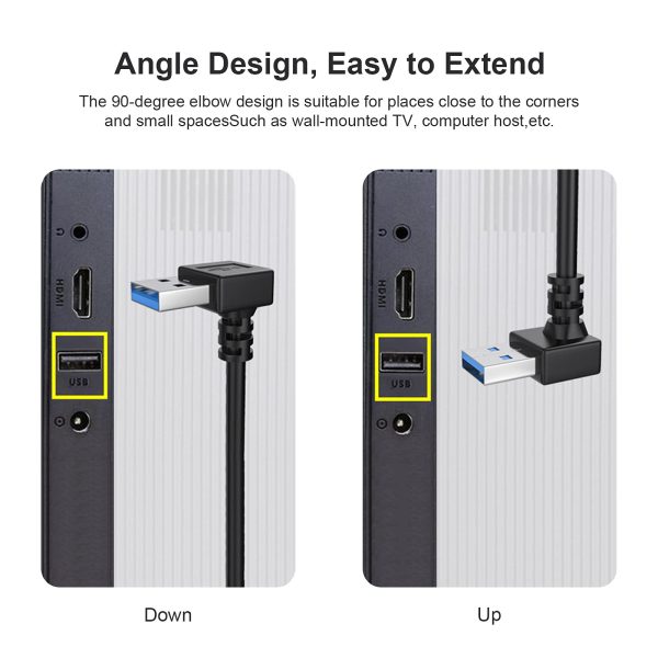 2PCS 20cm SuperSpeed USB 3.0 Male to Female Extension Data Cable Up and Down Angle - Image 4