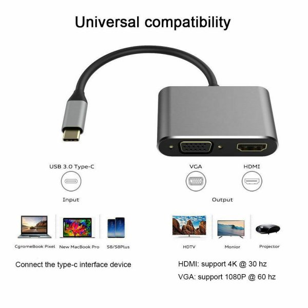 USB Type C to HDMI 4K VGA Adapter For Macbook Chromebook Pixel XPS 13 iPad Pro - Image 3