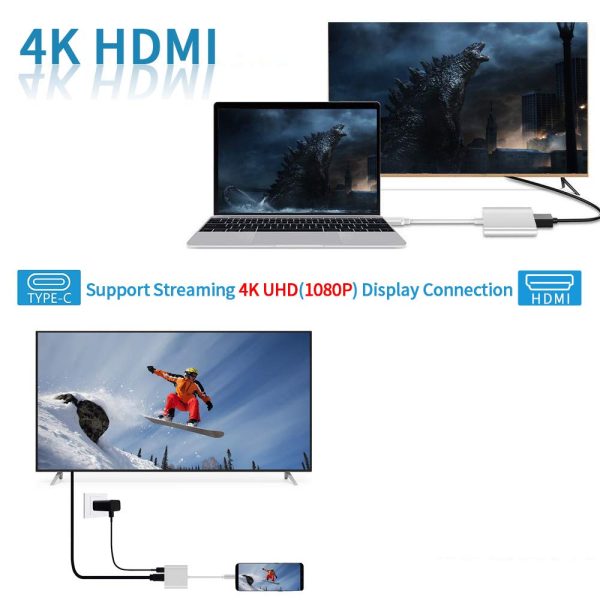 USB C to HDMI Adapter Type C AV Converter 4K HDMI USB 3.0 Port USB-C Female - Image 3