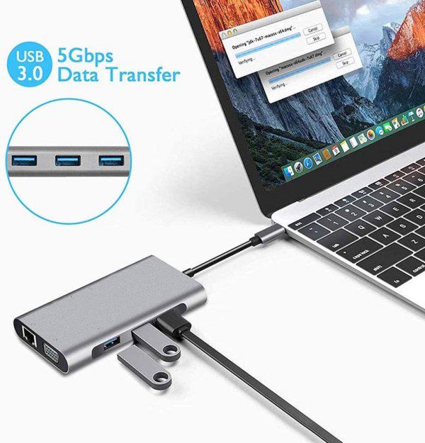 USB HUB C 10 in 1 Type C Adapter Dock 3 USB 3.0 Port 4K HDMI 1080P VGA RJ45 Ethernet - Image 5