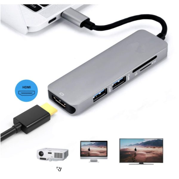 5IN1 USB Type C Hub Thunderbolt 3 to HDMI Adapter USB 3.0 SD/TF Card Reader - Image 3