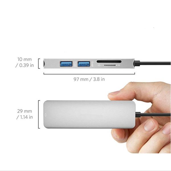 5IN1 USB Type C Hub Thunderbolt 3 to HDMI Adapter USB 3.0 SD/TF Card Reader - Image 5