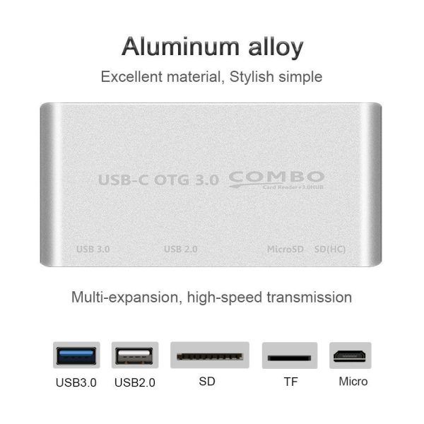 USB-C OTG Hub to USB 3.0 2.0+TF Card Reader Micro USB Power Charging Port - Image 4