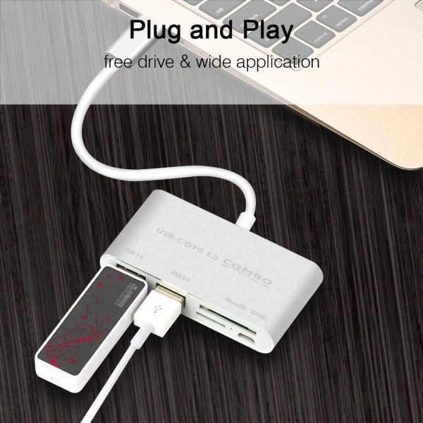 USB-C OTG Hub to USB 3.0 2.0+TF Card Reader Micro USB Power Charging Port - Image 6